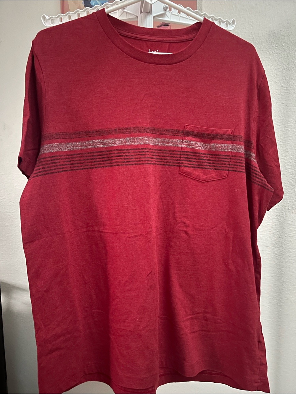 George Men's Deep Red Short-Sleeve Pocket Tee with Stripes